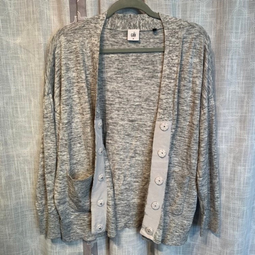 Cabi Heather Grey Button Snap Patch Pocket Marble… - image 4